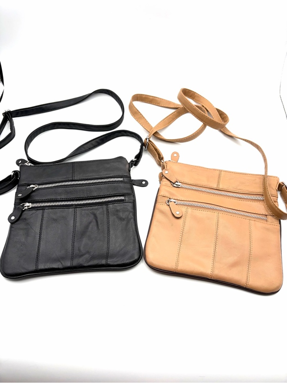 Set of 2 Crossbody Bags Black Tan Multi Zip Everyday